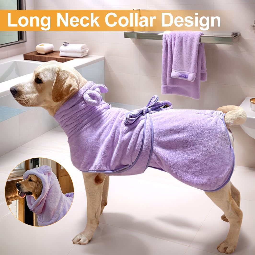 Medium to Large Size Dog Bathrobe, Quick Drying Super Absorbent Used for After Bathing, Warm Dog Towels, Adjustable Hoodies and Belts for Pet Dogs Bath Clothes Products(Purple, 4XL)