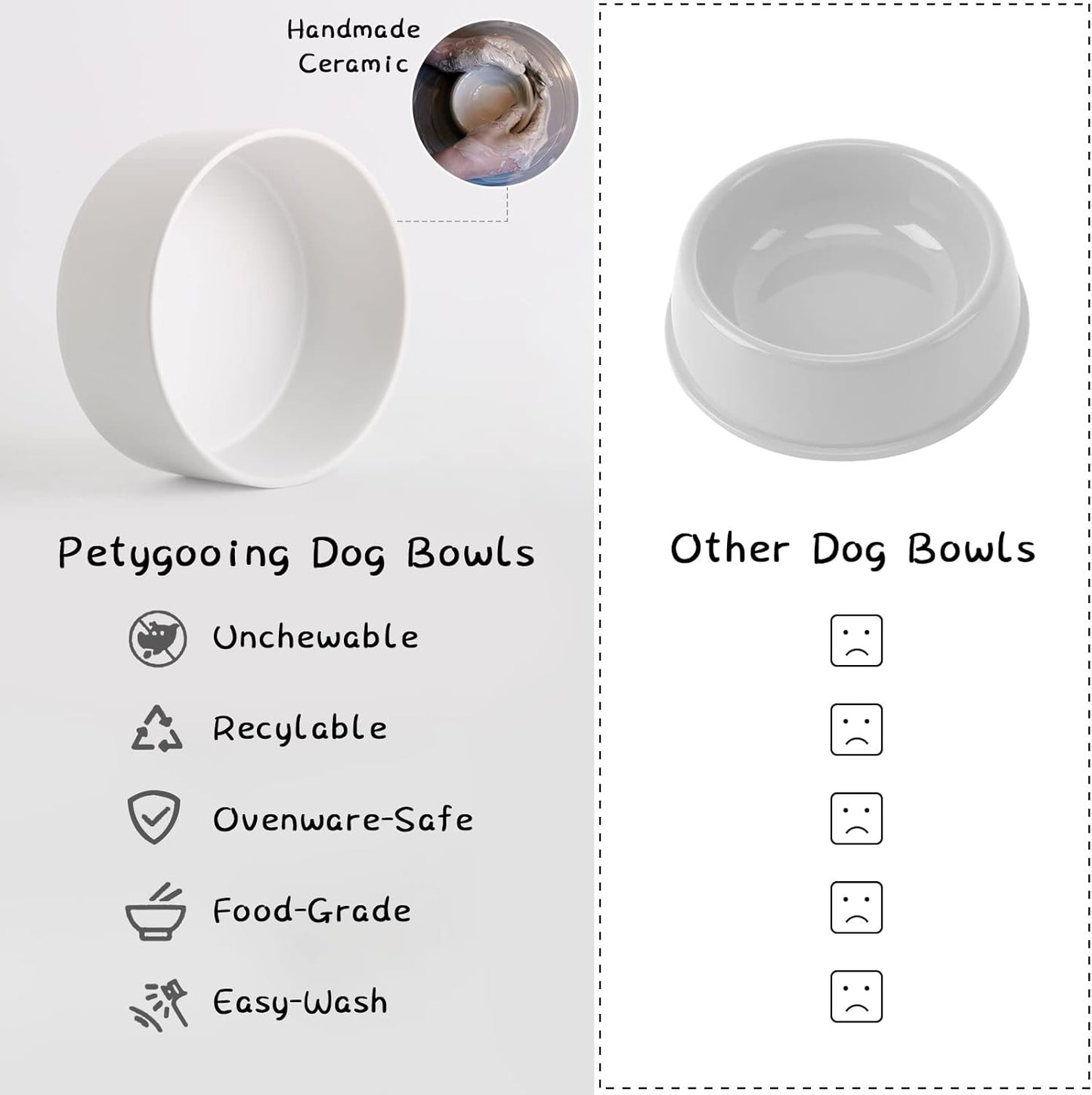 Petygooing White Elevated/Raised Ceramic Dog Bowl for Small Breeds, Dog Food Water Dish with Stand,Pet Feeding Bowl with Anti Slip Rubber for Cats and Small Dogs Puppy 13.5 OZ (5.1In / 1.7 Cups)