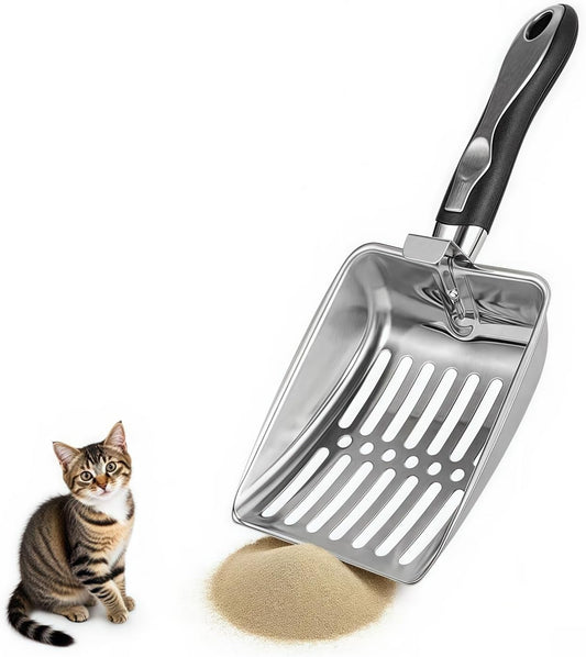 Cat Litter Scoop,Poop Sifting for Litter Box,Aluminum Alloy Sifter,Durable Kitty Metal Scooper with Long Handle Deep Shovel