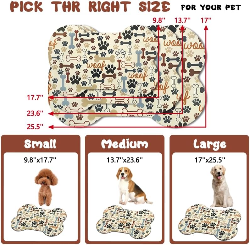 Dog Food Mats for Floors Waterproof, Pet Feeding Absorbent Water Bowl Mat Cat Placemats Beige Bone Shape 25.5 * 17 inch