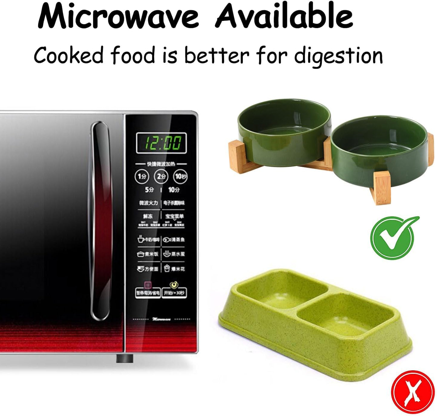 Petygooing Ceramic Dog Cat Bowl Set with Stand, Pet Food and Water Dishes,Medium Pet Bowl Anti -Slip Set of 2 Cat Dish-Pet Food Bowls Small Medium Size Dog (28OZ/6.1 in) Rust Green