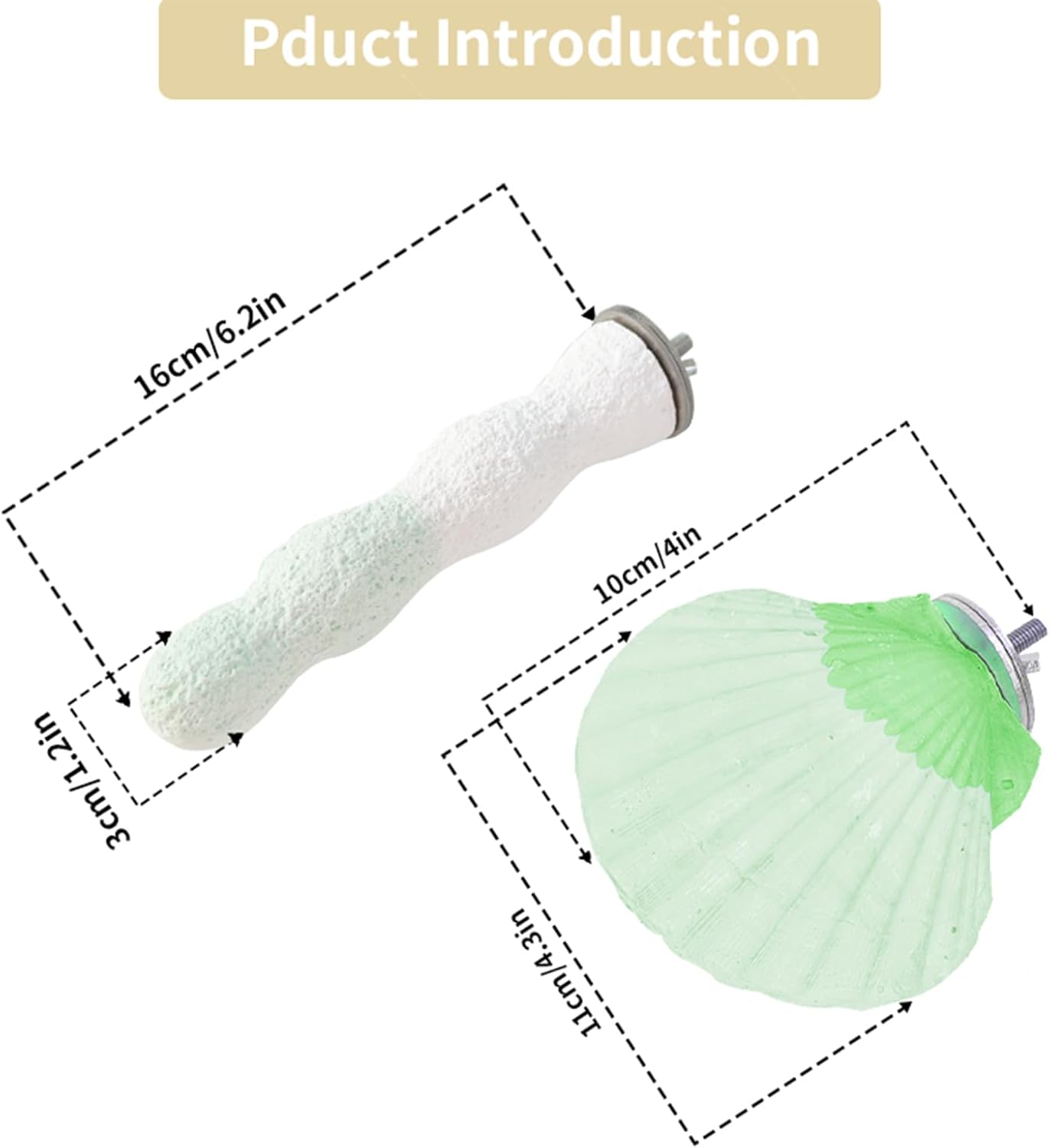 Bird Perches for Cage, Abrasive Surface High Calcium Mineral Parrot Perch Stand - Bird Nail File for Claw & Beak Health, Colorful Ceramic Bird Cage Accessories (Green, Shell)