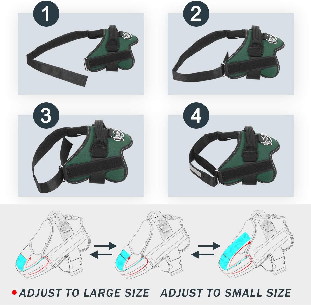 Bolux Dog Harness, No-Pull Reflective Dog Vest, Breathable Adjustable Pet Harness with Handle for Outdoor Walking - No More Pulling, Tugging or Choking (Dark Green, XS)