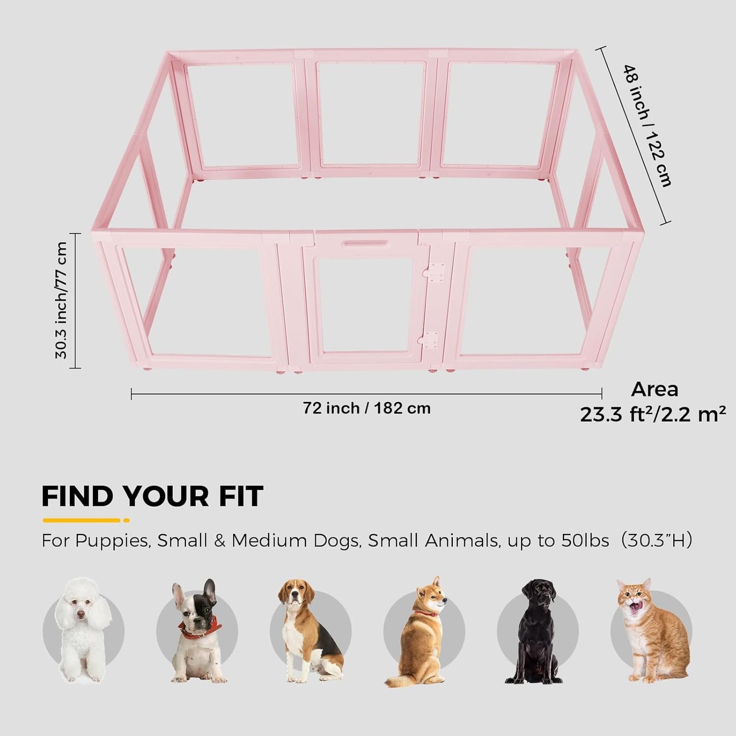 Clear Acrylic Plastic Dog Playpen - Clear Dog Play Pen - Easy Assemble Acrylic Dog Playpen - Puppy Playpen, Cat Playpen, Small Animal Playpen, Dog Play Pen Indoors (Pink-30.3" H, 10PCS)