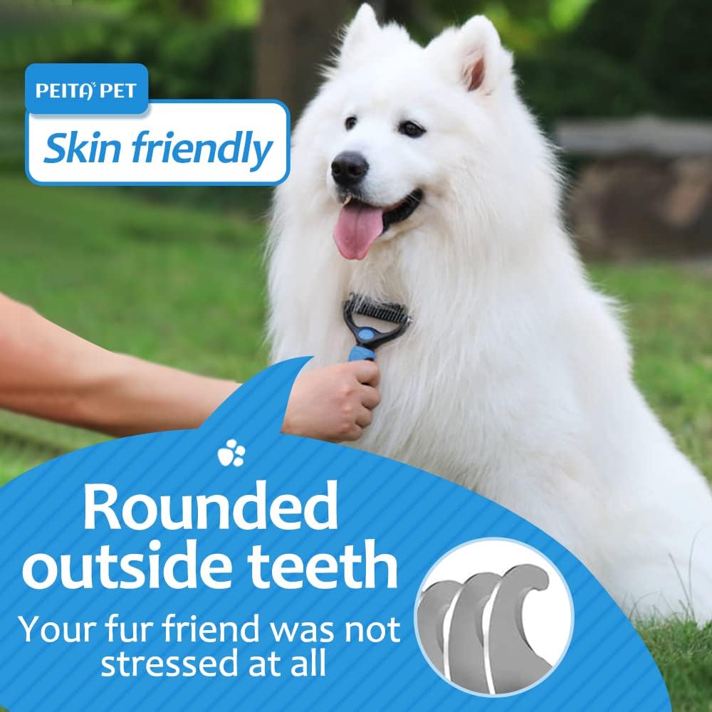 [ 2 in 1 design ] Undercoat Rake and Deshedding Tool for Dogs and Cats - Dematting Comb for Long Hair Pets, Grooming Brush to Clear Mats, Tangles and Reduce Shedding by 95%