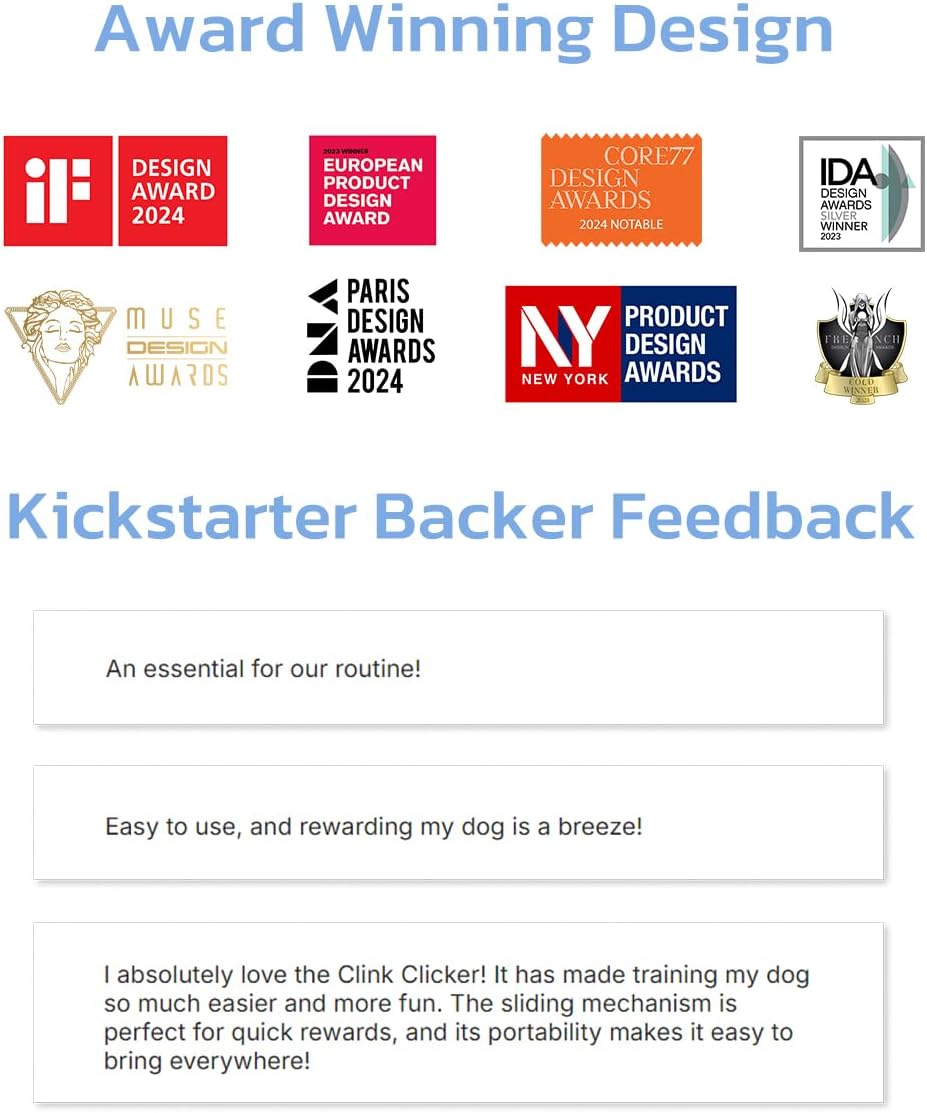 Clink Design Clicker Dog Trainer & Dog Treat Pouch Alternative, Puppy Essentials Dual Use 2 in 1 Dog Clicker for Training - Durable, Light (2.36 oz), Easy to Clean & Handle, Innovative Design, Blue