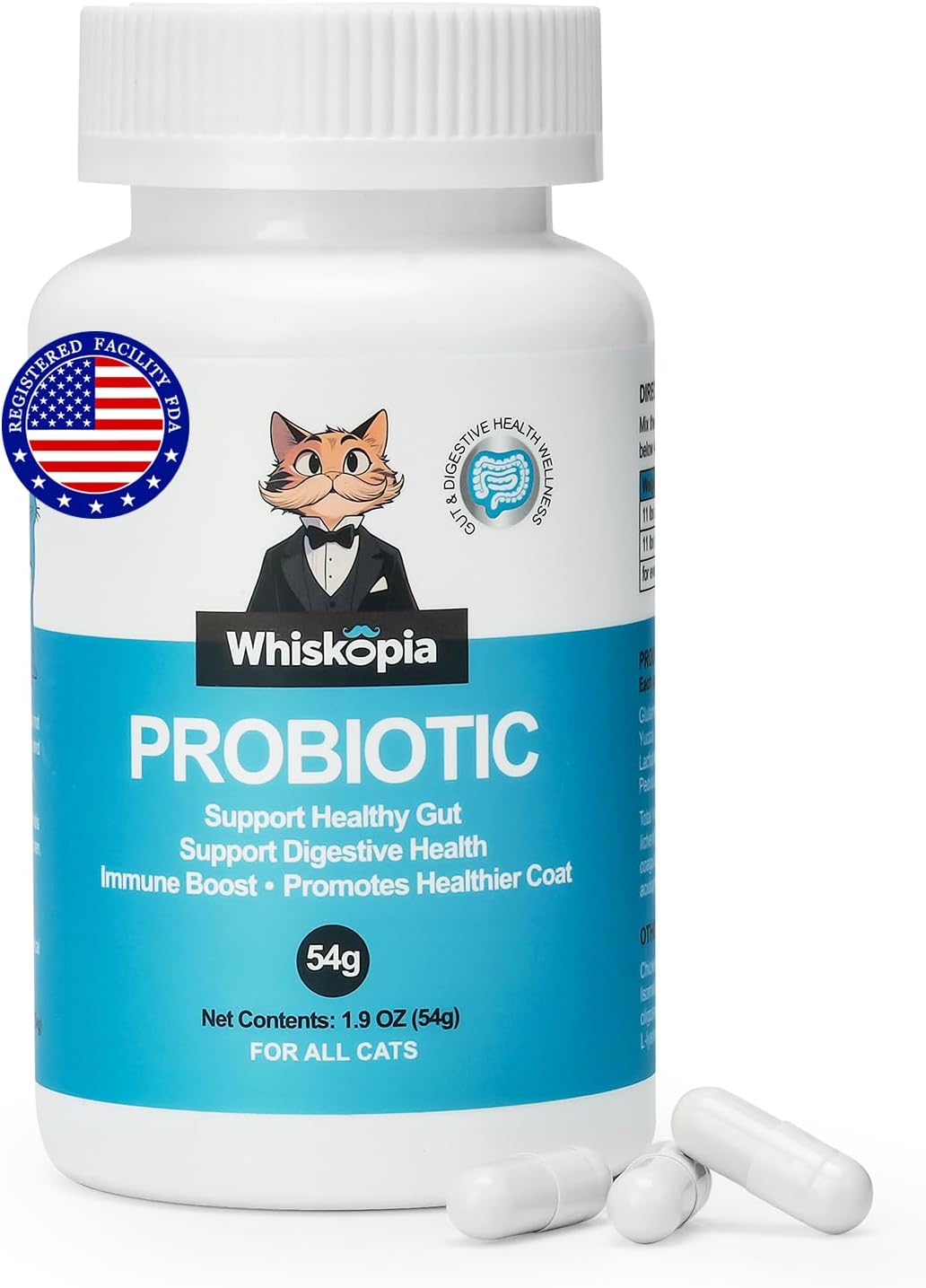 Probiotics for Cats - Cat Probiotic Supplement for Digestive & Gut Support, Diarrhea Relief, Immunity Booster, Cat Probiotic Powder with 9 Billion CFU and Prebiotics, 120 Capsules