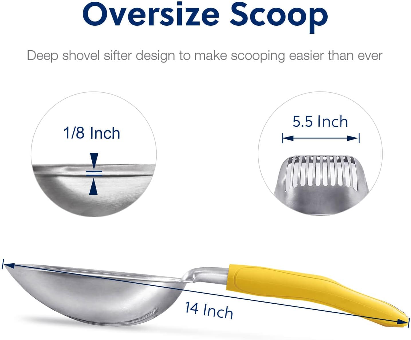 WePet Cat Litter Scoop, Aluminum Alloy Sifter, Kitty Metal Scooper, Deep Shovel, Long Handle, Poop Sifting, Kitten Pooper Lifter, Durable, Heavy Duty, for Litter Box