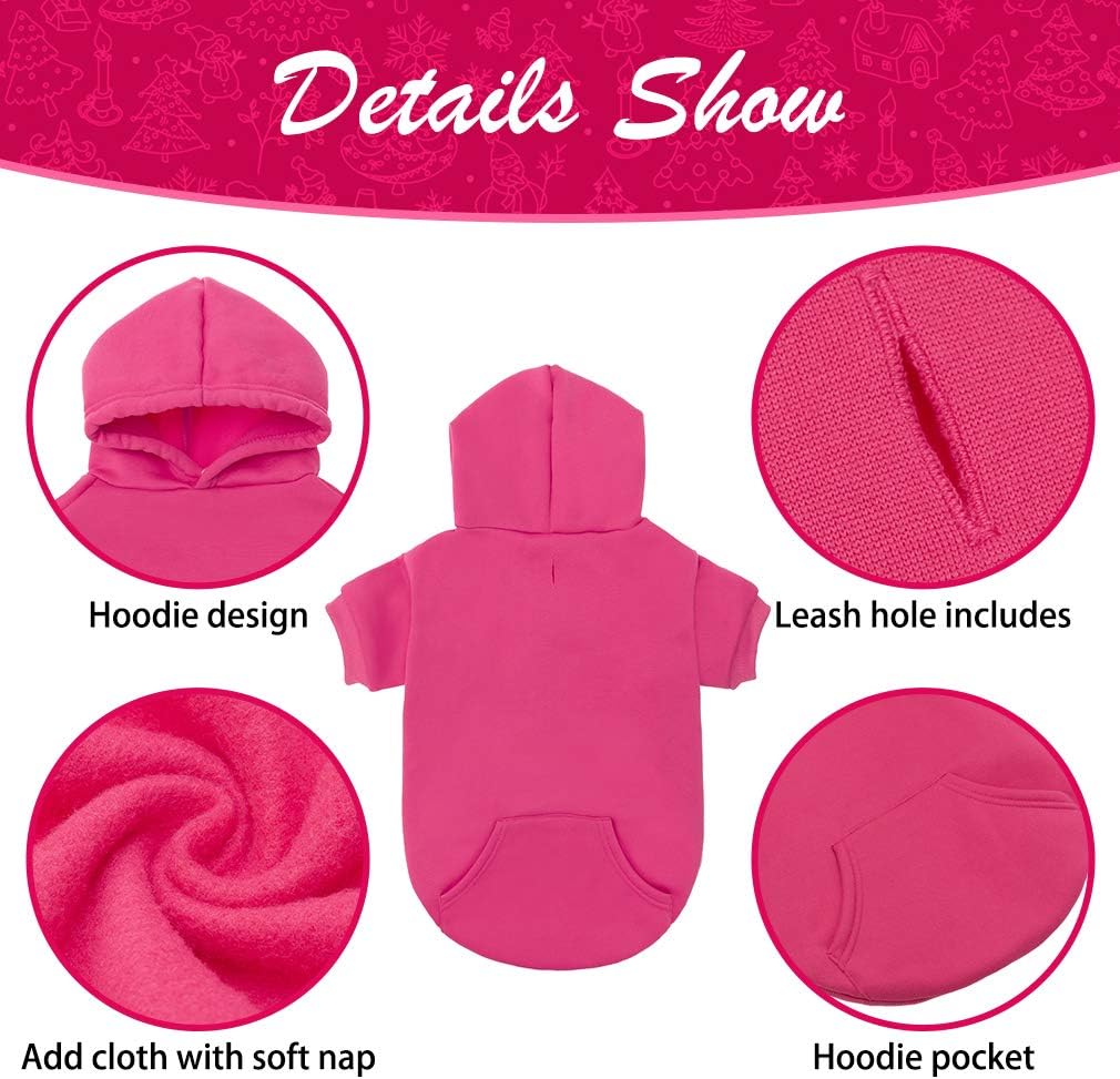 KOOLTAIL Basic Dog Hoodie - Soft & Warm Dog Hoodie Sweater with Leash Hole and Pocket, Dog Winter Coat, Cold Weather Clothes Sweatshirt for Small Medium Large Dogs Puppy Cat Boys Girls Deep Pink XL