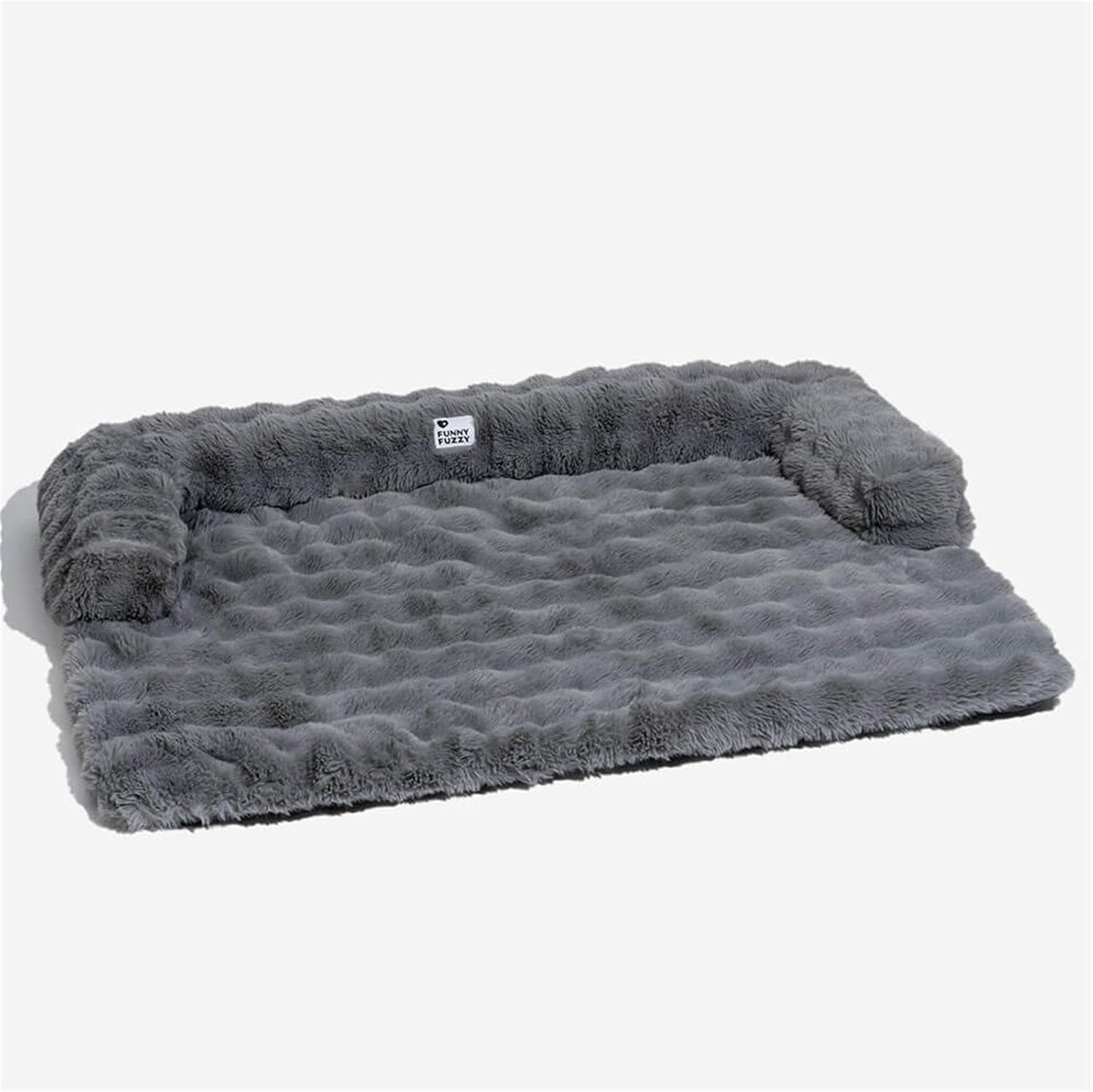 FUNNY FUZZY Pet Fluffy Fuzzy Calming Dog Couch Bed Sofa Protector Washable Pets Mat for Large Medium Small Dogs and Cats (Grey,37.4 × 33.46 × 6.3 in)