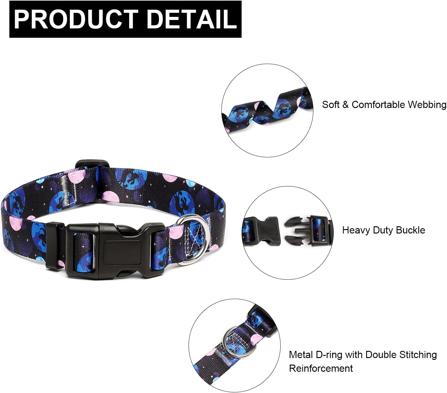 Mercano Adjustable Dog Collar - Special Design Patterns, Soft Nylon Comfortable Durable Pet Collar for Small Medium Large Dogs (M, Night Sky)