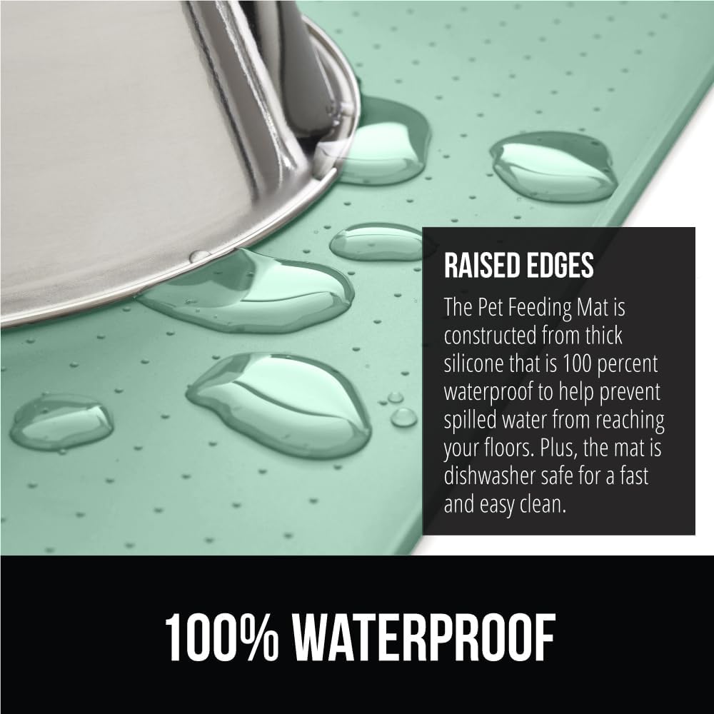 GORILLA GRIP 100% Waterproof Raised Edge BPA Free Silicone Pet Feeding Mat, Dog Cat Food Mats Contain Spills Protects Floors, Placemats for Cats and Dogs Water Bowl, Pets Accessories 23x15 Mint