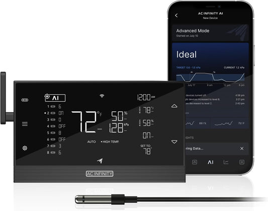 AC Infinity Controller AI+ Environmental Controller, Dynamic AI Controls Grow Devices, Insights Alerts Data Analysis w/ WiFi App, Programmable Dual-Zone VPD Temperature Humidity Automations