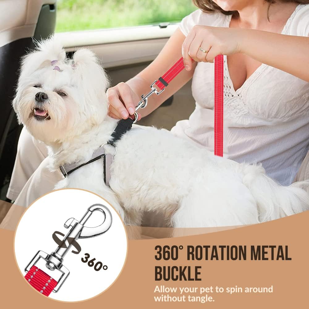 SlowTon Dog Seat Belt for Car, 2 Pack Dog Car Harness Seatbelt Adjustable with Elastic Bungee Buffer, 2 in 1 Pet Car Leash Headrest Restraint Dog Reflective Safety Tether (S, Red, Headrest+Clip)