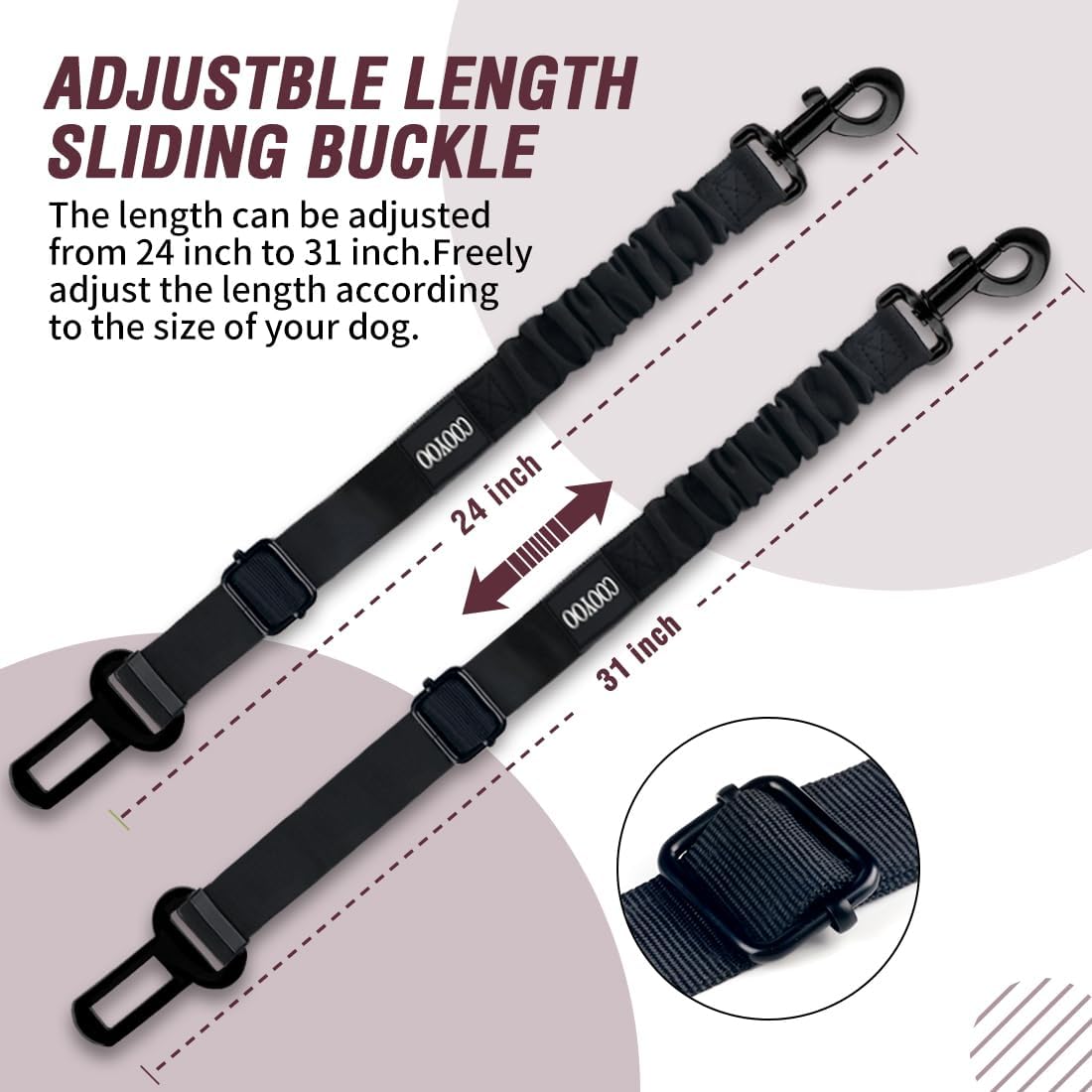 COOYOO Dog Seat Belt,Retractable Dog Car Harness Seat Belt for Car Adjustable Nylon Pet Safety Seat Belts Heavy Duty & Elastic Bungee Buffer