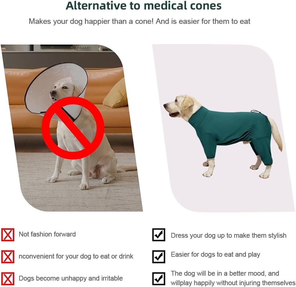 Dog Pyjamas PJS Sweater Clothes and Home Clothing Suitable for Small to Medium Breeds of Dogs, Dog Neutering Suits, Extra-Large Stretch Fabric, Four-Legged Clothes(Thin Dark Green, L)