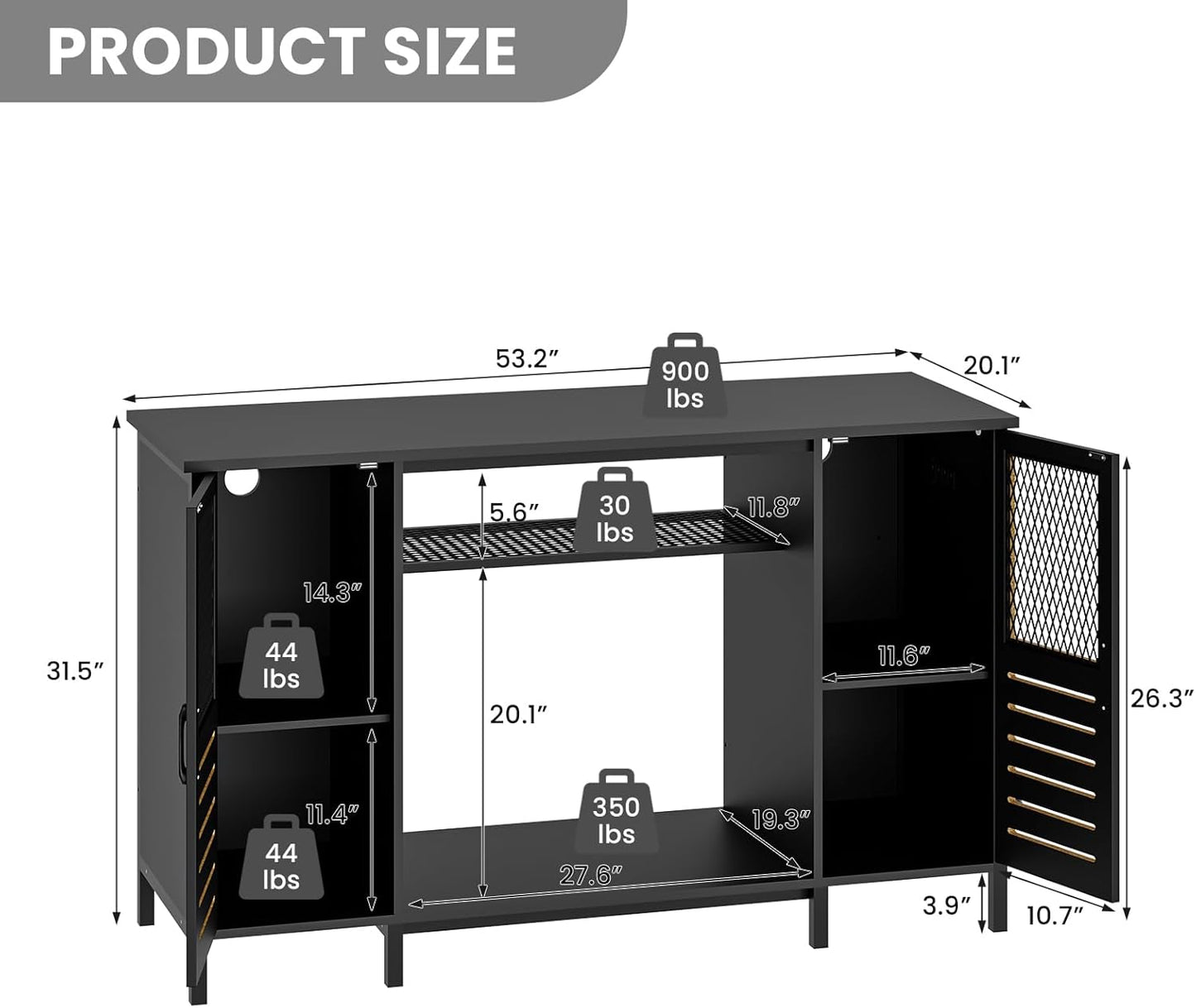 EAG 55-75 Gallon Fish Tank Stand with Power Outlets & LED Light, Heavy Duty Aquarium Stand with Adjustable Shelves, Turtle Reptile Terrarium Tank Stand with Cabinet, 1250LBS Capacity, Black