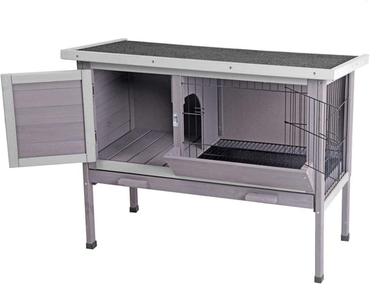 Aivituvin Outdoor Rabbit Hutch, Wooden Bunny Cages Indoor with Deeper Leakproof Tray - Upgrade with Metal Wire Pan