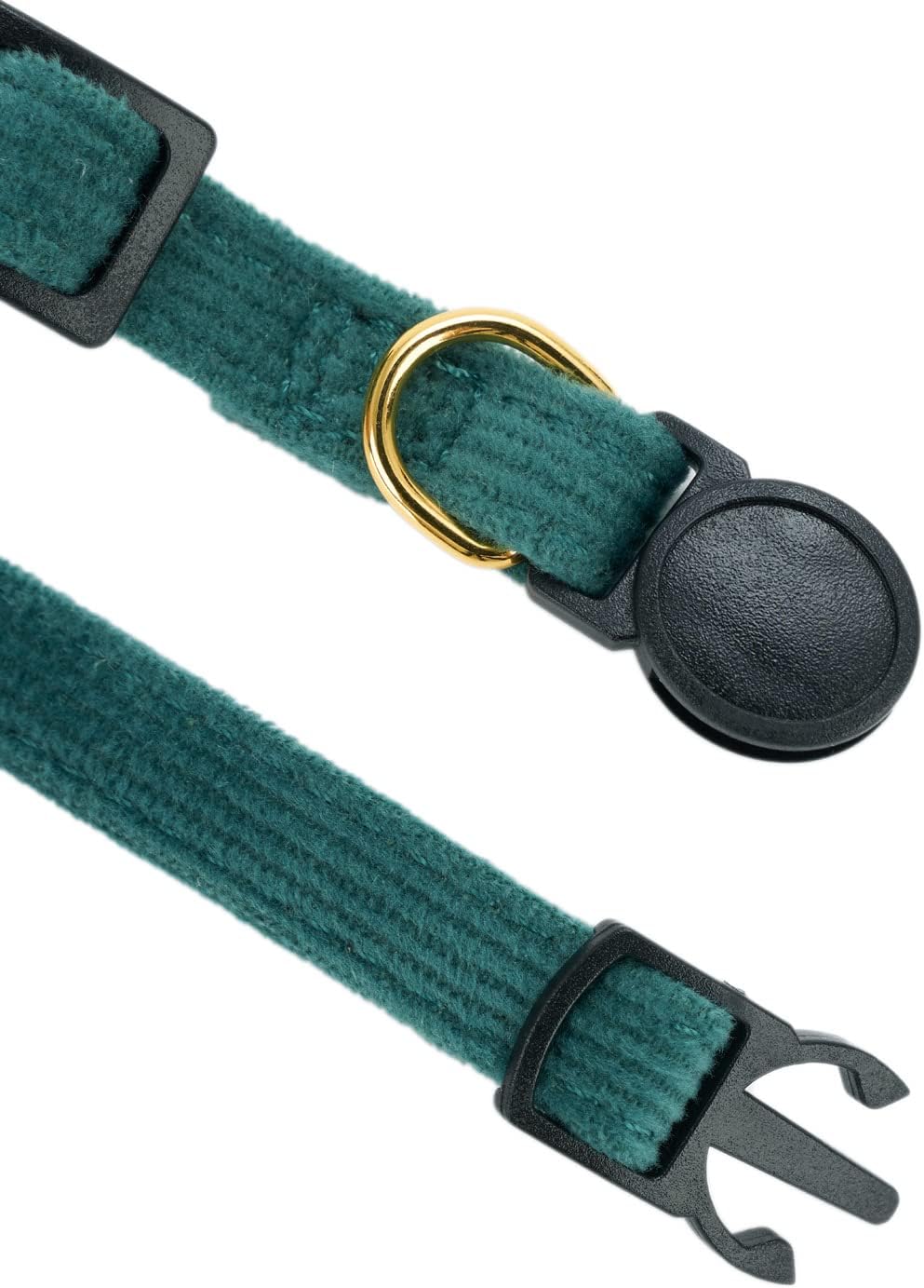 2 Pack Soft Corduroy Cat Collars with Bow Tie & Bell, Adjustable Breakaway Cotton Kitty Bowtie Collar for Boy Male Cats(Black & Green)