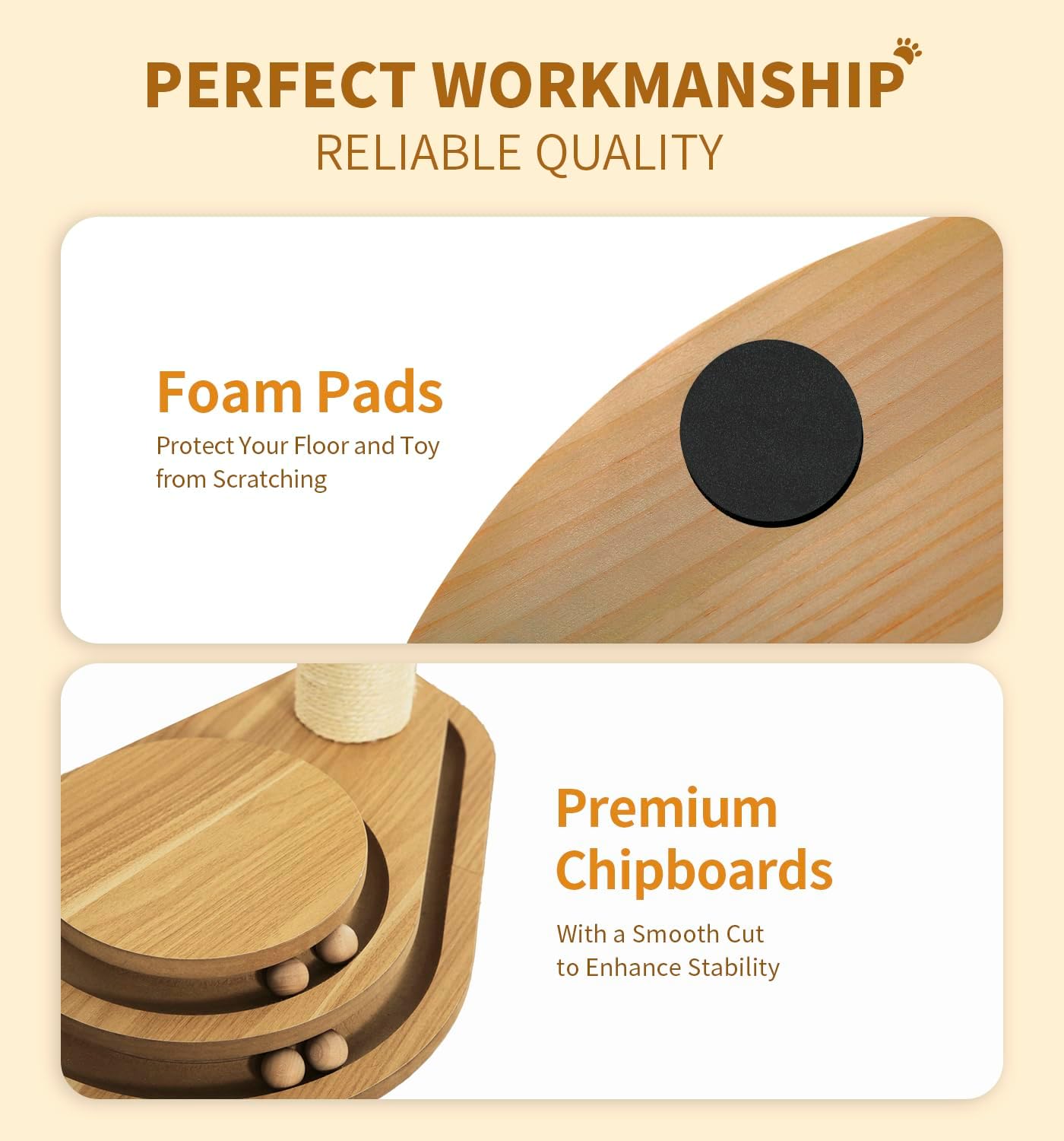 Made4Pets Cat Scratching Post Cat Scratcher Kitten Toys for Indoor Cats Wooden Ball Track Two-Layer Modern Sisal 23.4" Tall Scratch Post Interactive Toy with Dangling Ball Middle Size