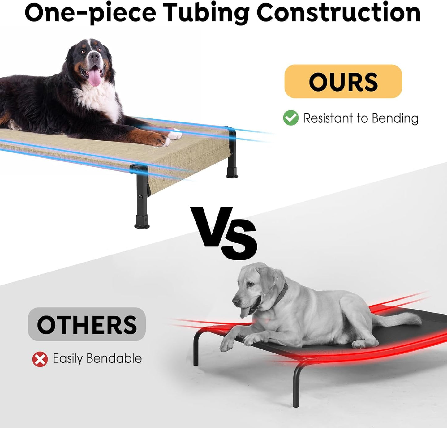 Veehoo Cooling Outdoor Dog Bed, Heavy Duty Elevated Pet Bed with Washable & Breathable Teslin Mesh, Non-Slip Silicon Feet, Dog Cot Bed with Support Hem, 47" x 29", Beige Coffee, CWC2433