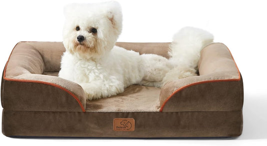 Bedsure Orthopedic Dog Bed Medium Size Dogs - Washable Medium Dog Cat Bed Waterproof, Comfort Pet Couch Sofa with Washable Removable Cover, Pets Bed with Nonskid Bottom, Brown, 28"