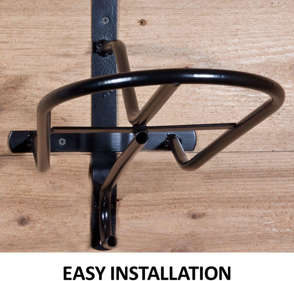 Black English & Western Saddle Rack | Organize Tack Room | Sleek and Durable | PVC Coated Steel | Mounts Easily | Includes Hook to Hold a Bridle, Helmet or Other Items