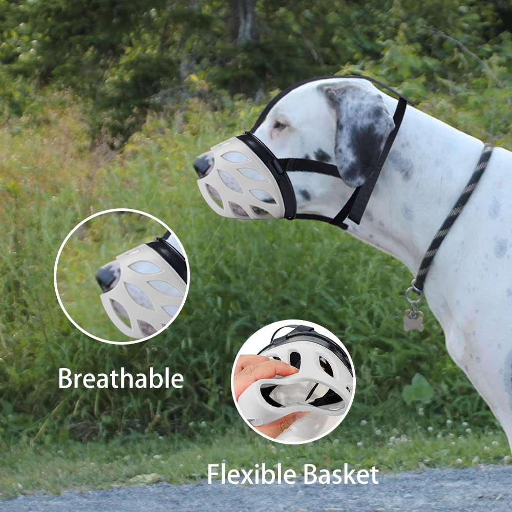 Dog Muzzle, Breathable Basket Muzzles for Small, Medium, Large and X-Large Dogs, Prevent Barking, Biting, Chewing Dog Mouth Cover Gray