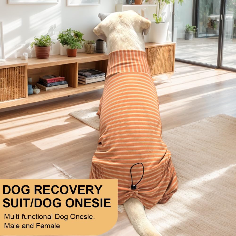 Dog Pyjamas PJS Sweater Clothes and Home Clothing Suitable for Medium to Large Breeds of Dogs, Dog Neutering Suits, Extra-Large Stretch Fabric, Four-Legged (Thickened Orange Stripes, 3XL)