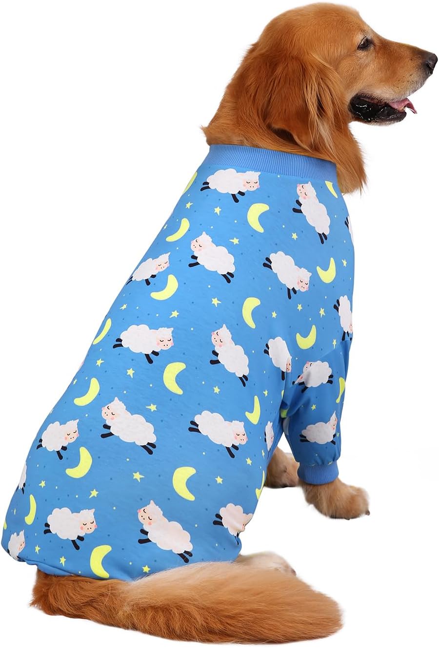 HDE Dog Pajamas One Piece Jammies Jumpsuit Pet Clothes Outfit Stretchy Lightweight Comfy Shirt Pjs for M-3XL Dogs Counting Sheep - L