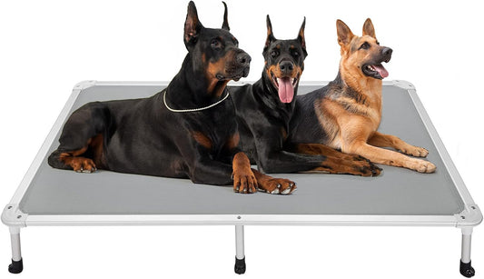 Veehoo Chew Proof Elevated Dog Bed - Cooling Raised Pet Cot - Silver Aluminum Frame and Durable Textilene Mesh Fabric, Unique Designed No-Slip Feet for Indoor or Outdoor Use, Grey, XX-Large, CWC2003
