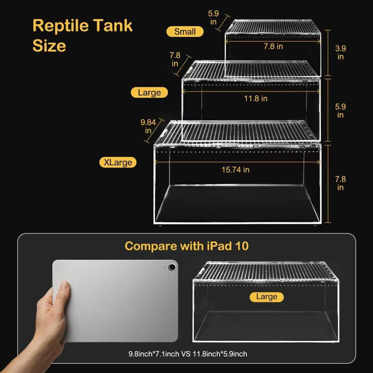 Reptile PC Terrarium,Spider Tank Starter Kit,Leopard Gecko Container,Tarantula Cage,Hermit Crab Habitat,Lizard Enclosure,Insect Housing,Jumping Spider Enclosure,Small Bearded Dragon Vivarium