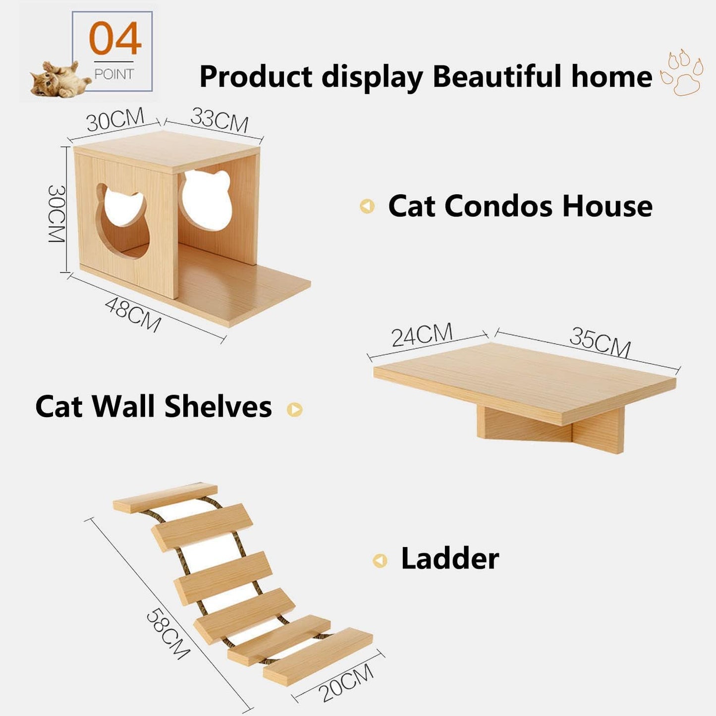Cat Wall Shelves and Furniture Set with Condos, Perches, Bridge Ladders, Sisal Scratching Posts - Steps and Houses for Cats (A)