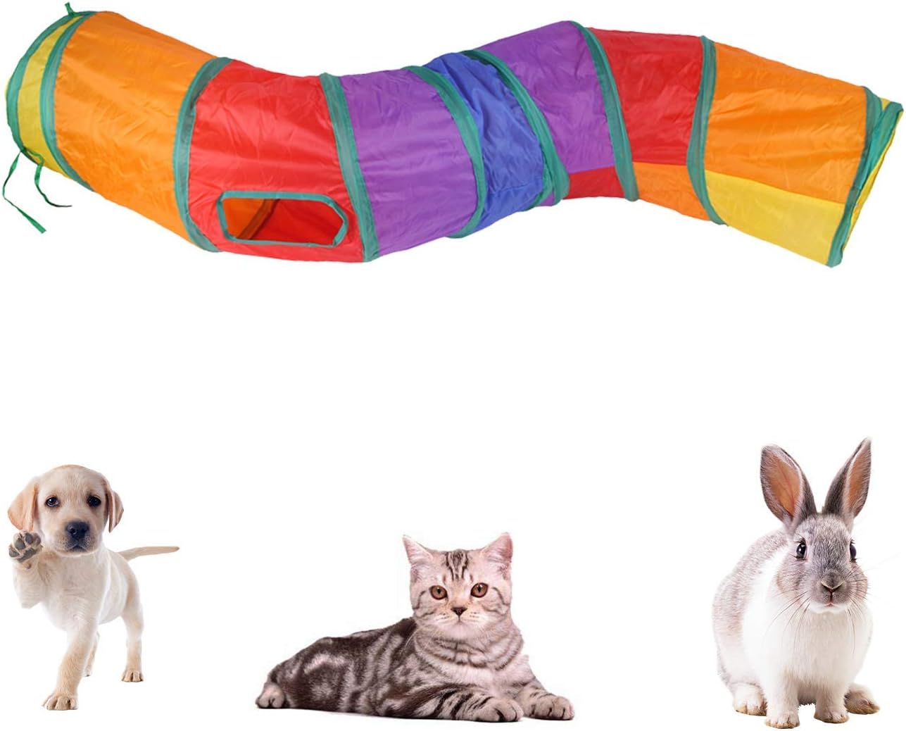 iCAGY Cat Tunnel for Indoor Cats Interactive, Rabbit Tunnel Toys, Pet Toys Play Tunnels for Cats Kittens Rabbits Puppies Crinkle Pop Up Rainbow 47" Shape S