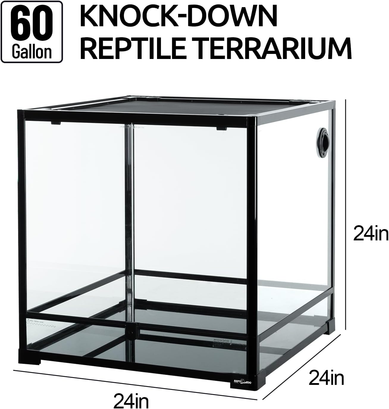 REPTIZOO 60 Gallon Glass Reptile Tank, 24" x 24" x 24" Large Reptile Terrarium Front Opening Terrarium with Double Hinge Door and Top Screen Ventilation, Easy Assembly Enclosure Tank