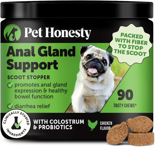 Dog Scoot Stopper - Complete Anal Gland Support with Fiber, Prebiotics & Probiotics - No Scoot for Dogs (90 ct)