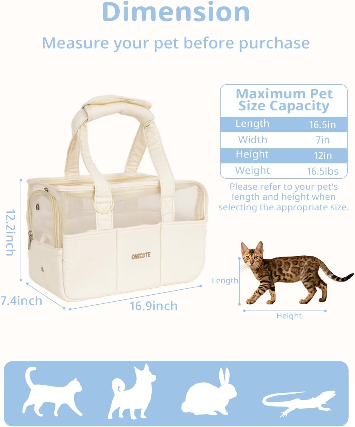 Dog Purse Carrier for Small Dogs Rabbit cat with Large Pockets, Cotton Bag, Dog Carrier Soft Sided, Collapsible Travel Puppy Carrier (Beige Breathable, 17.0" L x 7.5" W x 12.0" H)