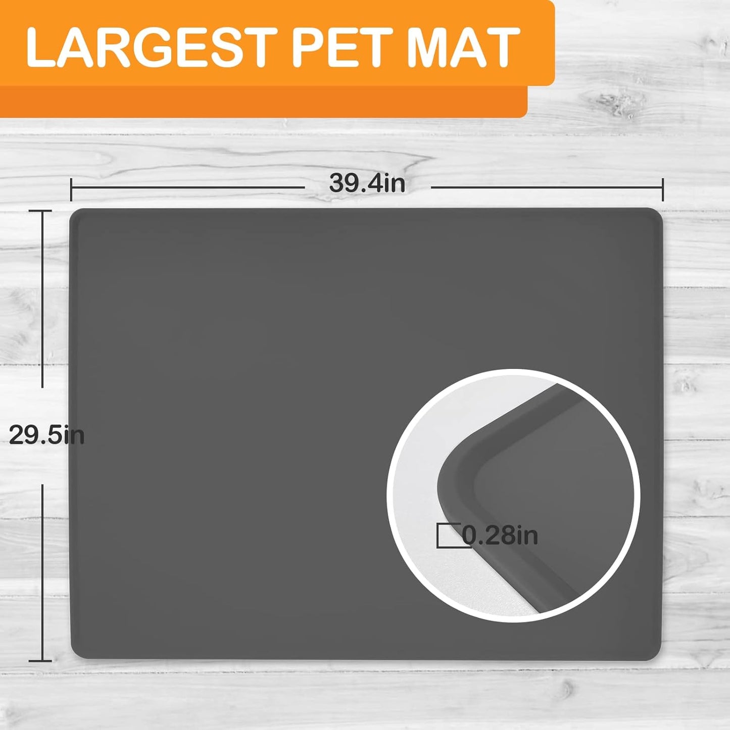 KVK Dog Water Mat 39.4×29.5in - Silicone Dog Mat for Food and Water Extra Large - Pet Food Mat for Floors Waterproof - Pet Feeding Mat Prevent Water Food Spills - Dark Grey