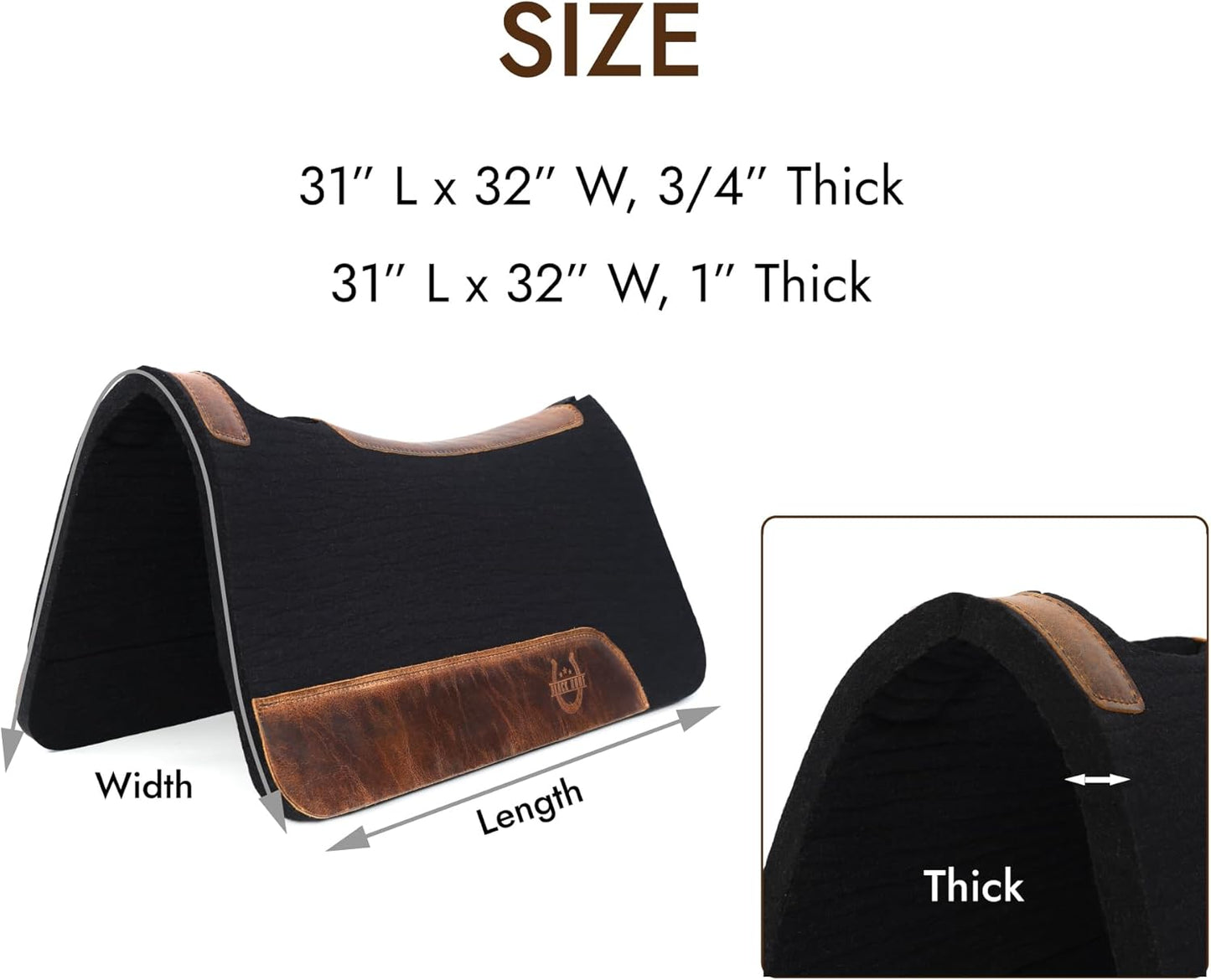 BLACK HOOF Blackhoof Steam Pressed Merino Wool Felt Contoured Pad (31" Length and 32" Width), Saddle pad for Horses