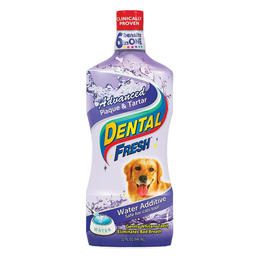 Dental Fresh Advanced Plaque and Tartar Water Additive, 32oz – Dog Teeth Cleaning Formula to Freshen Breath and Improve Cat & Dog Dental Care