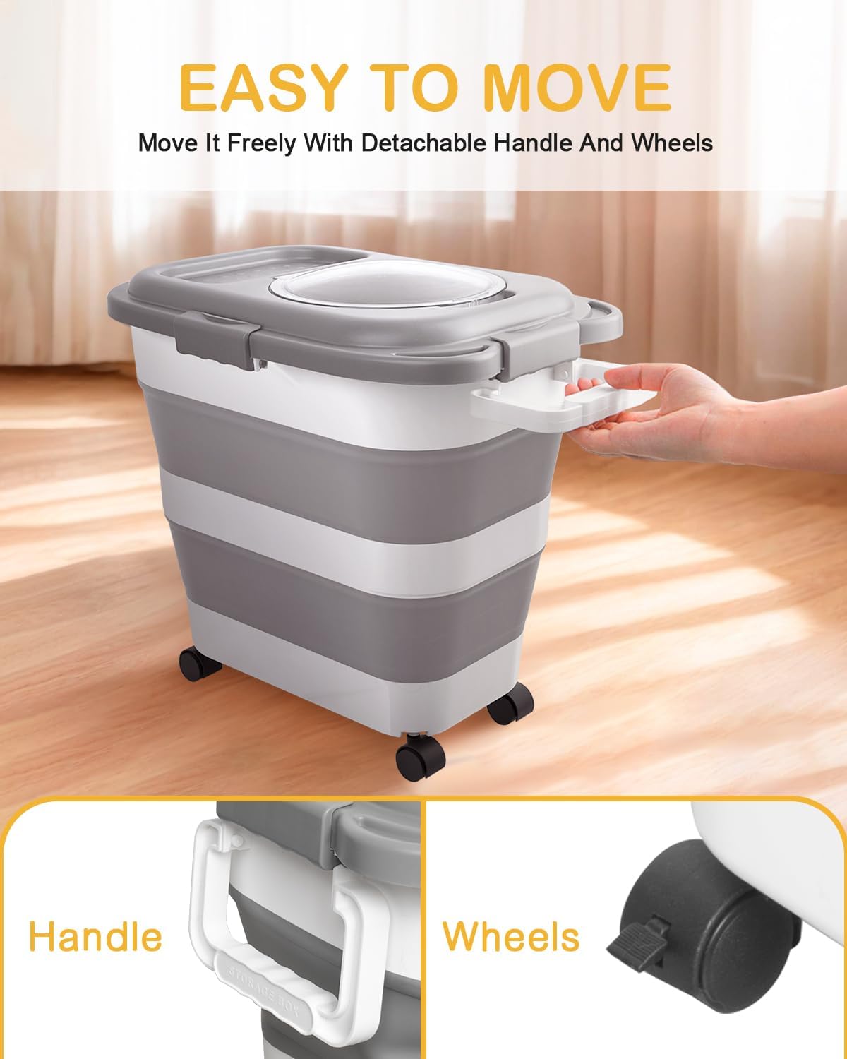 25-28lbs Dog Food Storage Container, Collapsible Dog Food Container, Wheels, Handle, Airtight Pet Food Storage Container, Scoop, Small Dry Container For Dog Cat Bird Food