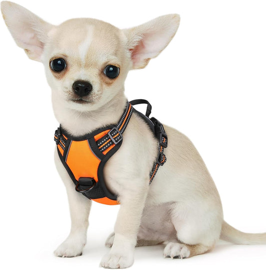 Eagloo Small Dog Harness No Pull, Service Vest with Reflective Strips and Control Handle, Adjustable and Comfortable for Easy Walking, No Choke Pet Harness with 2 Metal Rings, Orange, XS