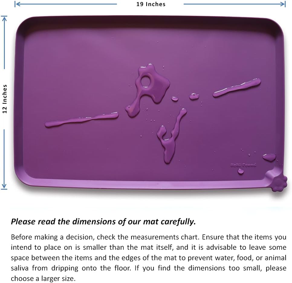 Hoki Found Waterproof Pet Feeding Mats with High Lips, Multiple Size and Colors for Dogs, Cats & Others -Eggplant