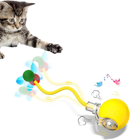Interactive Cat Toys for Indoor Cats - Kitten Toy with Speedy Tail 2.0, Automatic Cat Toys for Bored Indoor Adult Cats, Motion-Activated, 2025 New Upgraded, USB Rechargeable (Yellow)