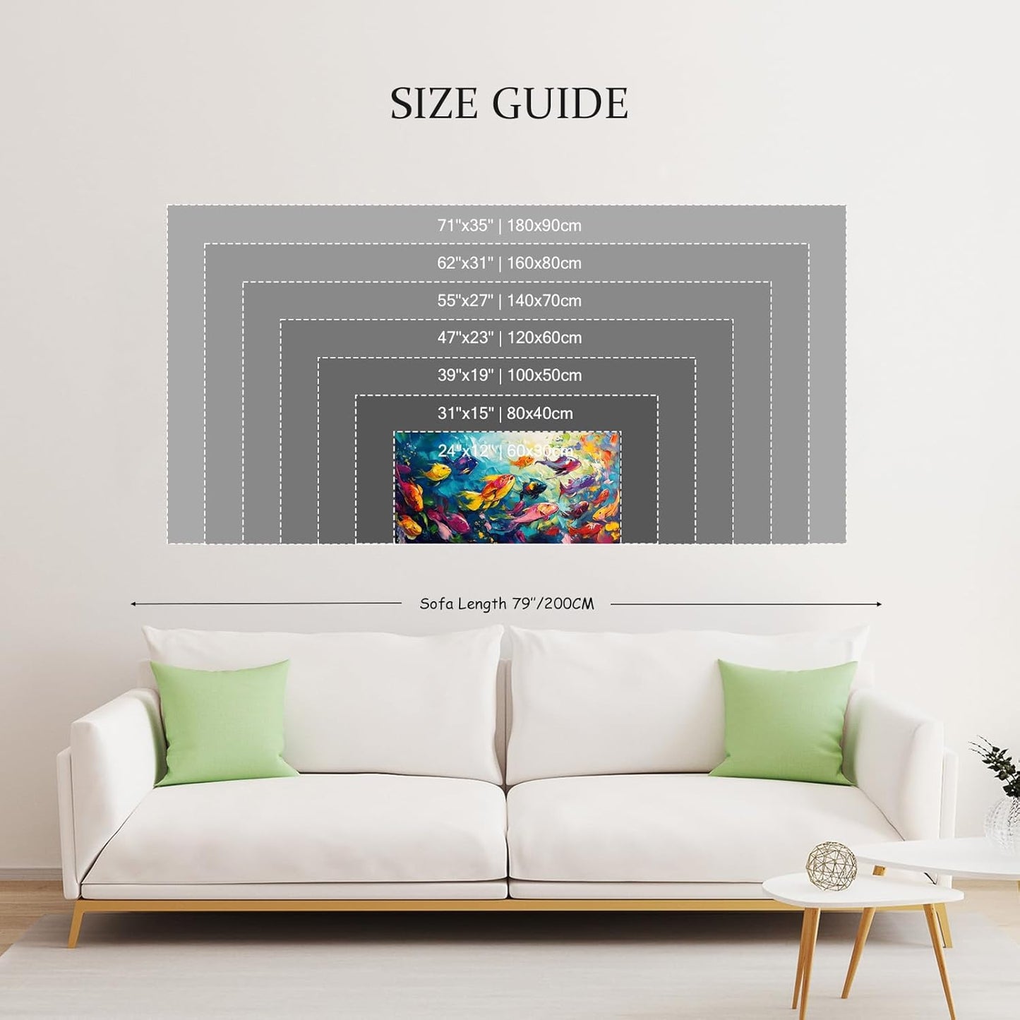 School of Fish Printed Canvas Wall Art – Framed Abstract Ocean Print – Vibrant Fish Wall Decor for Living Room, Bedroom, Office (Gold Framed, 39"x19"|100x50cm)