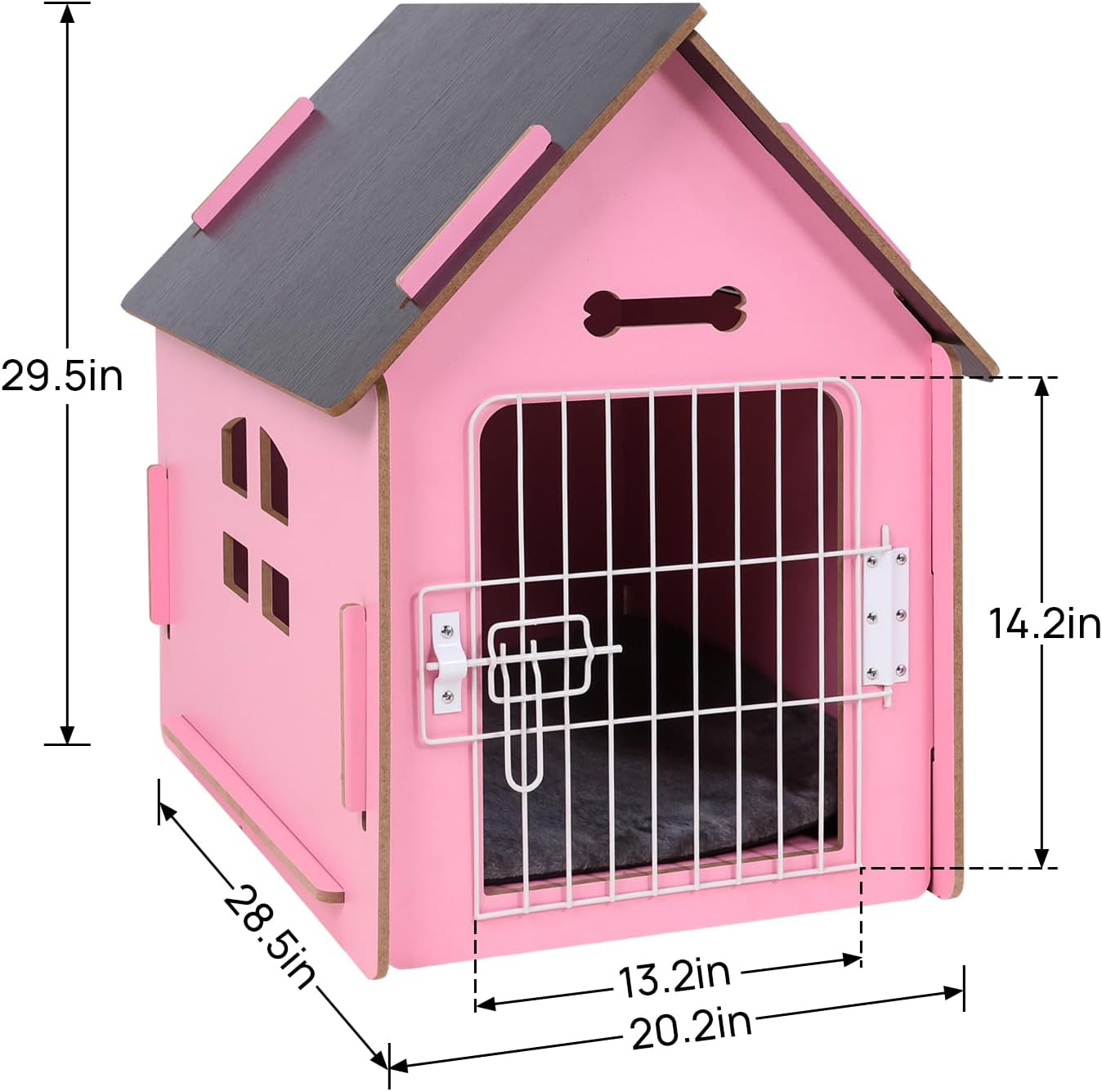 Dog House Indoor for Small Dogs or Cats, Cozy Wooden Design, Small Indoor Bed House, with Air Vents and Elevated Floor Warm Dog Cave (Large Pink)