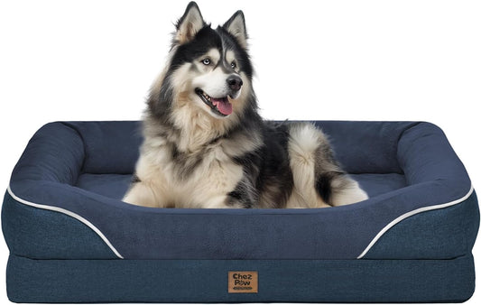 Washable Orthopedic Large Dog Bed - Extra Large Dog Bed with Bolsters Removable Orthopedic Foam Support Dogs Beds for XL Large Size Pet with Waterproof Cover Non-Slip Bottom