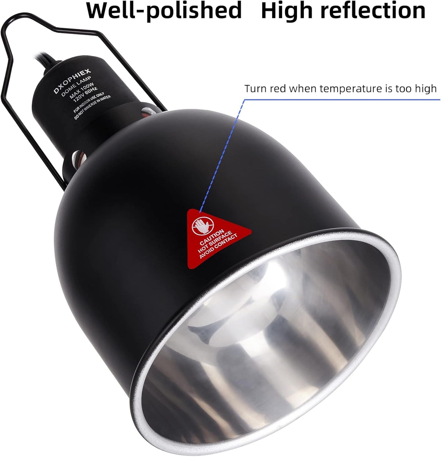 5.5inch Deep Dome Reptile Heat Lamp Reptile Light Fixture UVB Reptile Light Fixture Max 100W for Bearded Dragon, Turtles, Snake and Lizard Terrarium