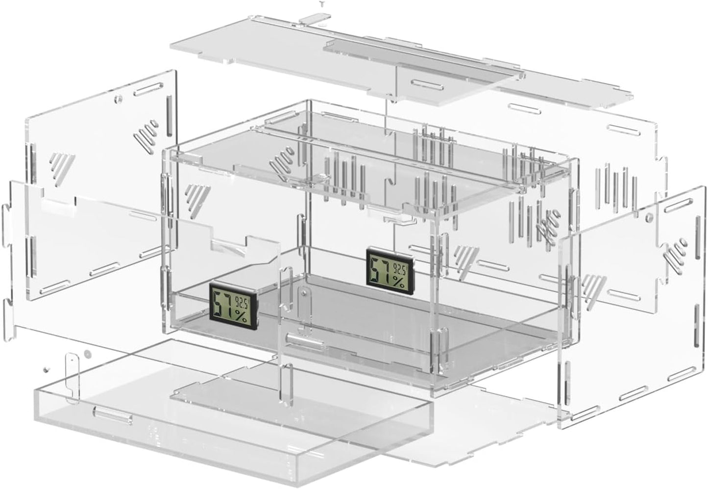 Reptile Terrariums with Temperature Hygrometer, 11.8"x7.9"x5.9" Acrylic Breeding Box Terrarium Cage Tank for Small Reptile Insect Home Office (Terrestrial)