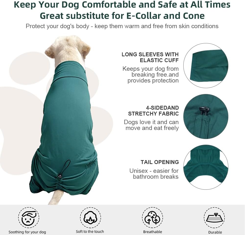 Dog Pyjamas PJS Sweater Clothes and Home Clothing Suitable for Medium to Large Breeds of Dogs, Dog Neutering Suits, Extra-Large Stretch Fabric, Four-Legged Clothes (Thin Dark Green, 4XL)